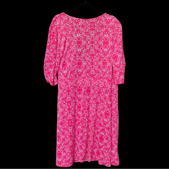 Lane Bryant Wrap Dress Womens Size 22/24 Flowy Pink Dot Ruched Short Sleeve - Picture 2 of 6